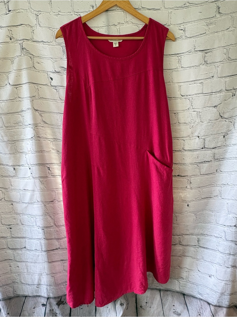Coldwater Creek Linen Sleeveless Maxi Dress Sz 1X Pockets Asymmetrical Pink Boho